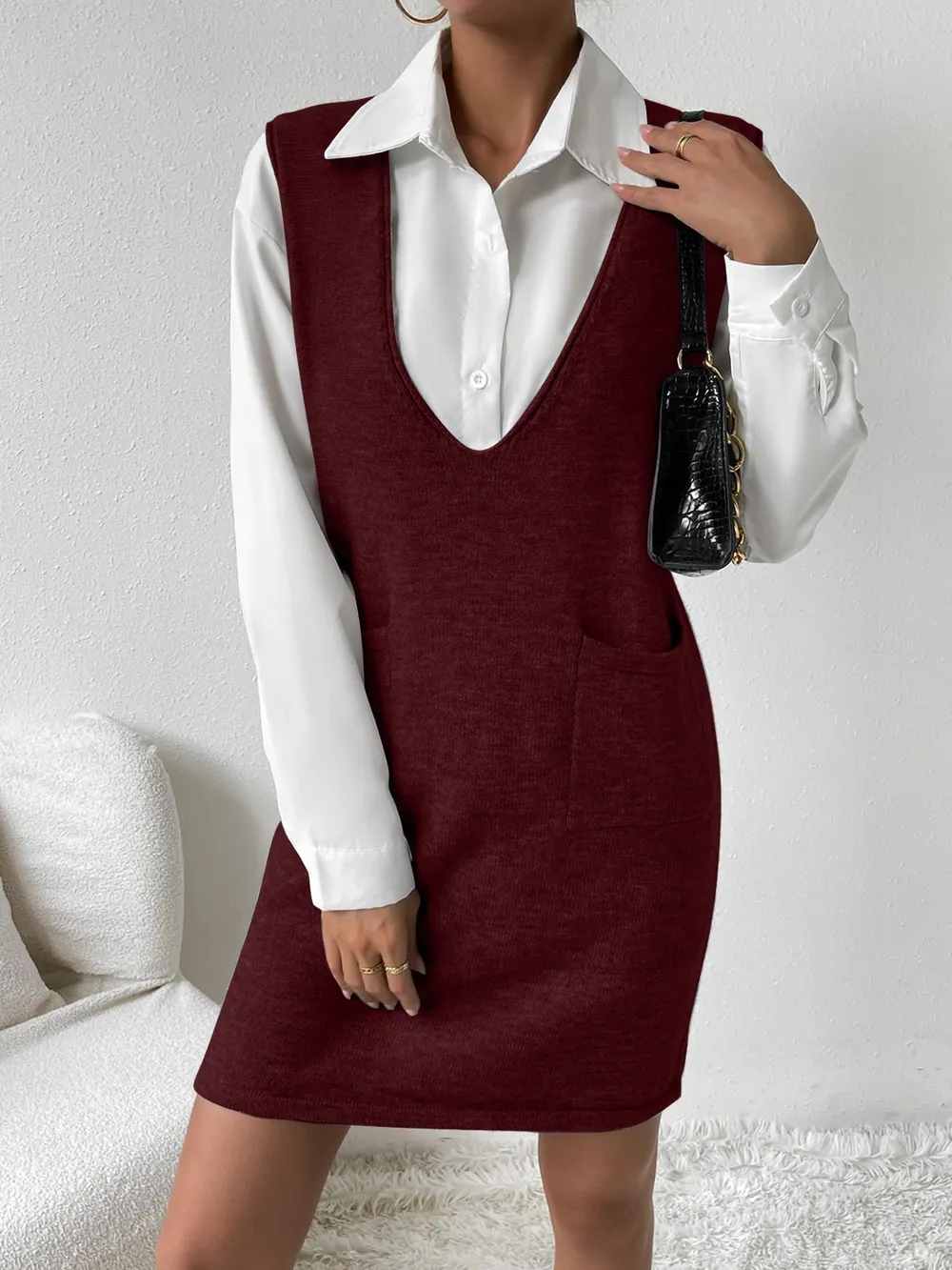 V-Neck Sleeveless Sweater Dress with Pockets, image 6