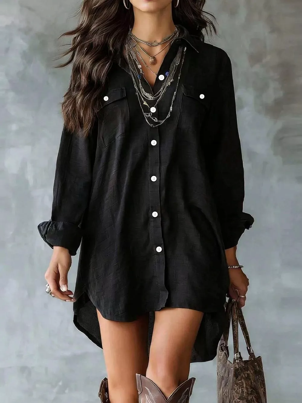 Casual Linen Shirt Dress with Pockets, image 7