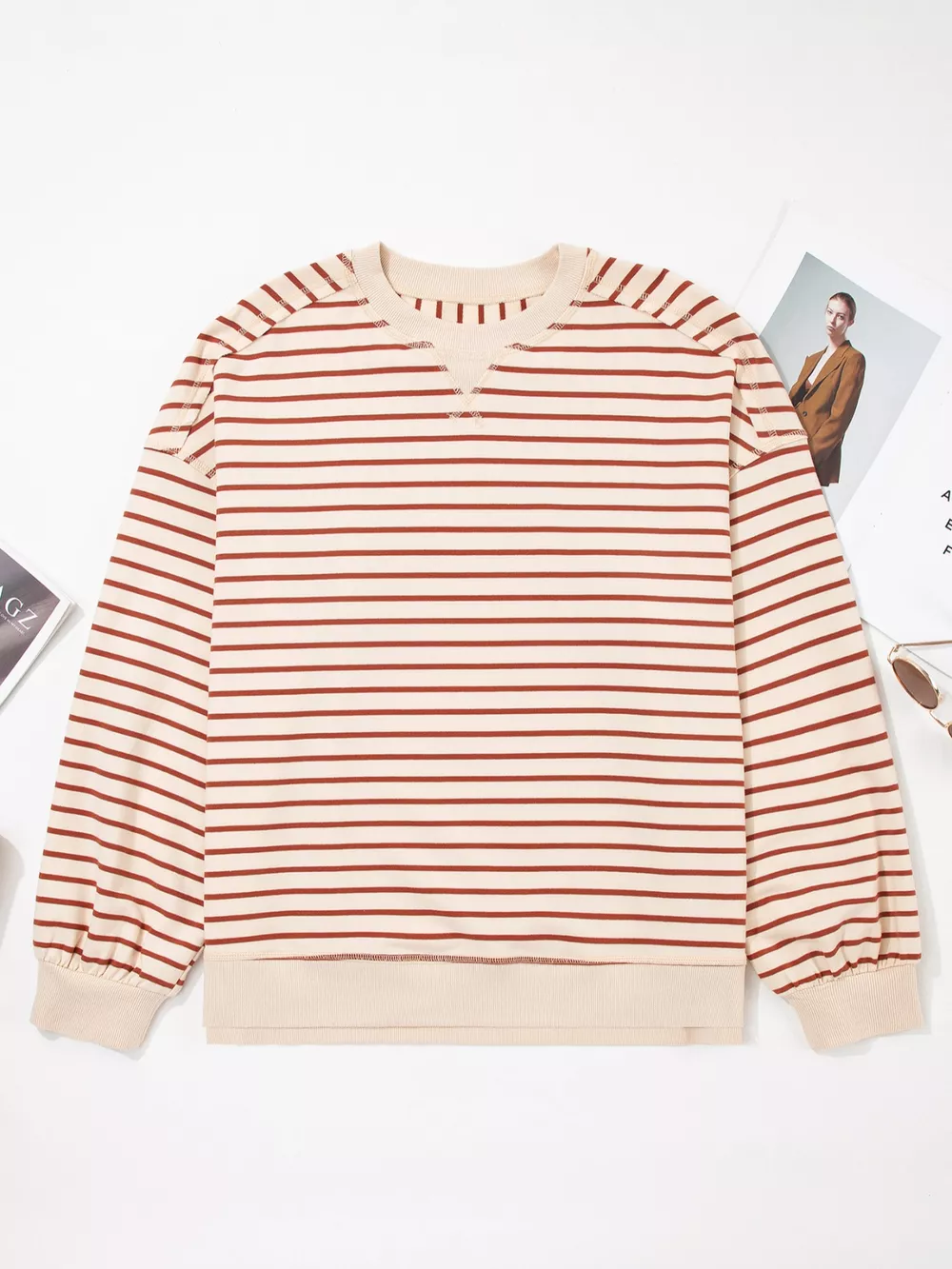 Striped Crew Neck Casual Sweatshirt, image 6