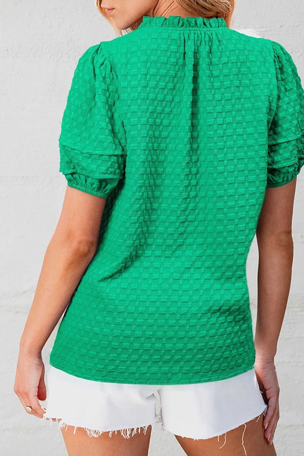 Textured Puff Short Sleeve Notched Top, image 3
