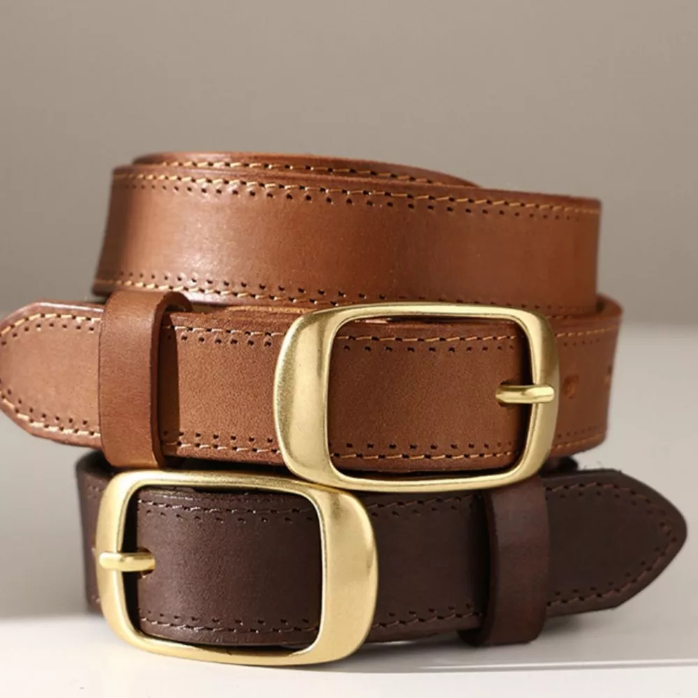 Cowhide Leather Belt with Golden Buckle, image 3