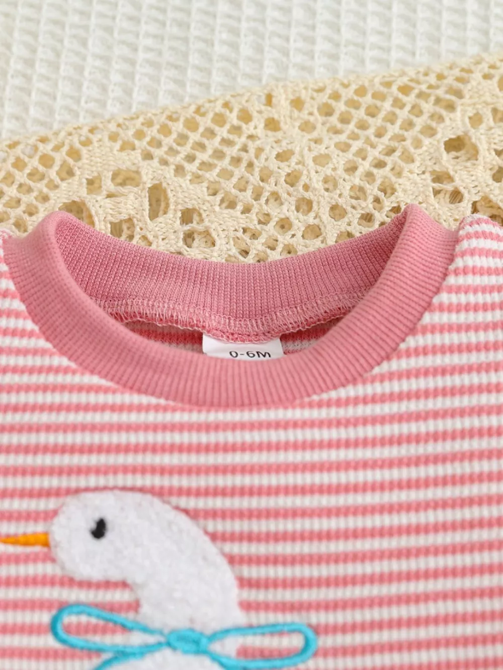 Children's Duck Embroidered Ruffle Sleeve Striped Top and Shorts Set, image 2