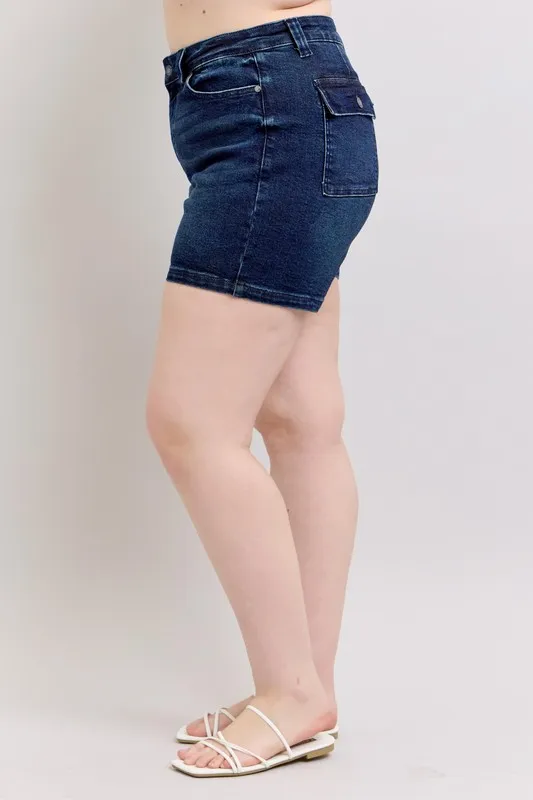 Full Size High Waist Back Flap Pocket Denim Shorts Plus Size, image 3