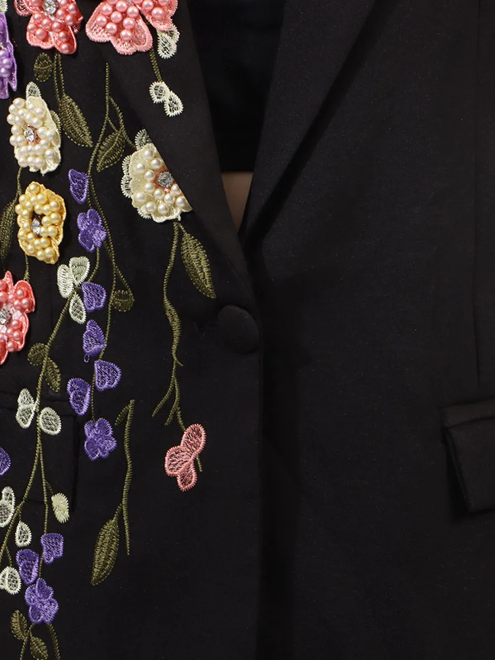 Pearl Detail Flower Lapel Collar Blazer, image 6