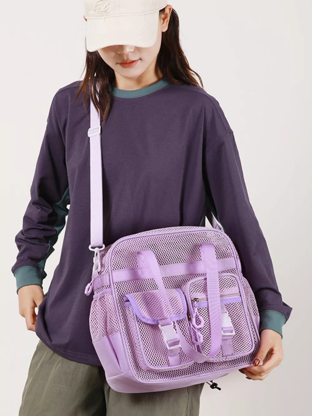 Nylon Crossbody Bag with Buckle Details