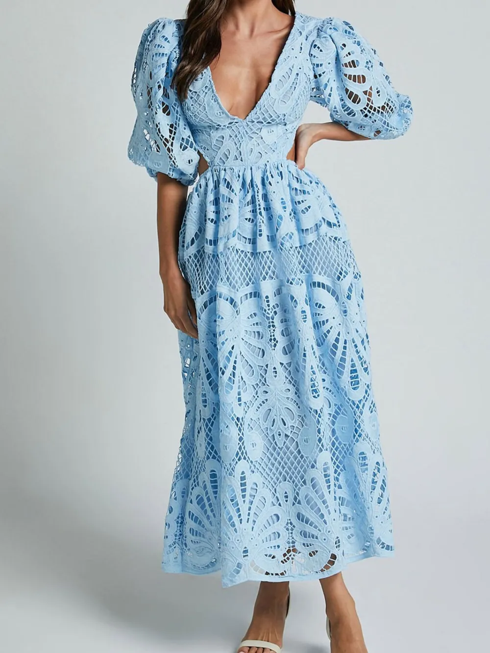 Cutout Back Lace Crochet V-Neck Dress, image 5