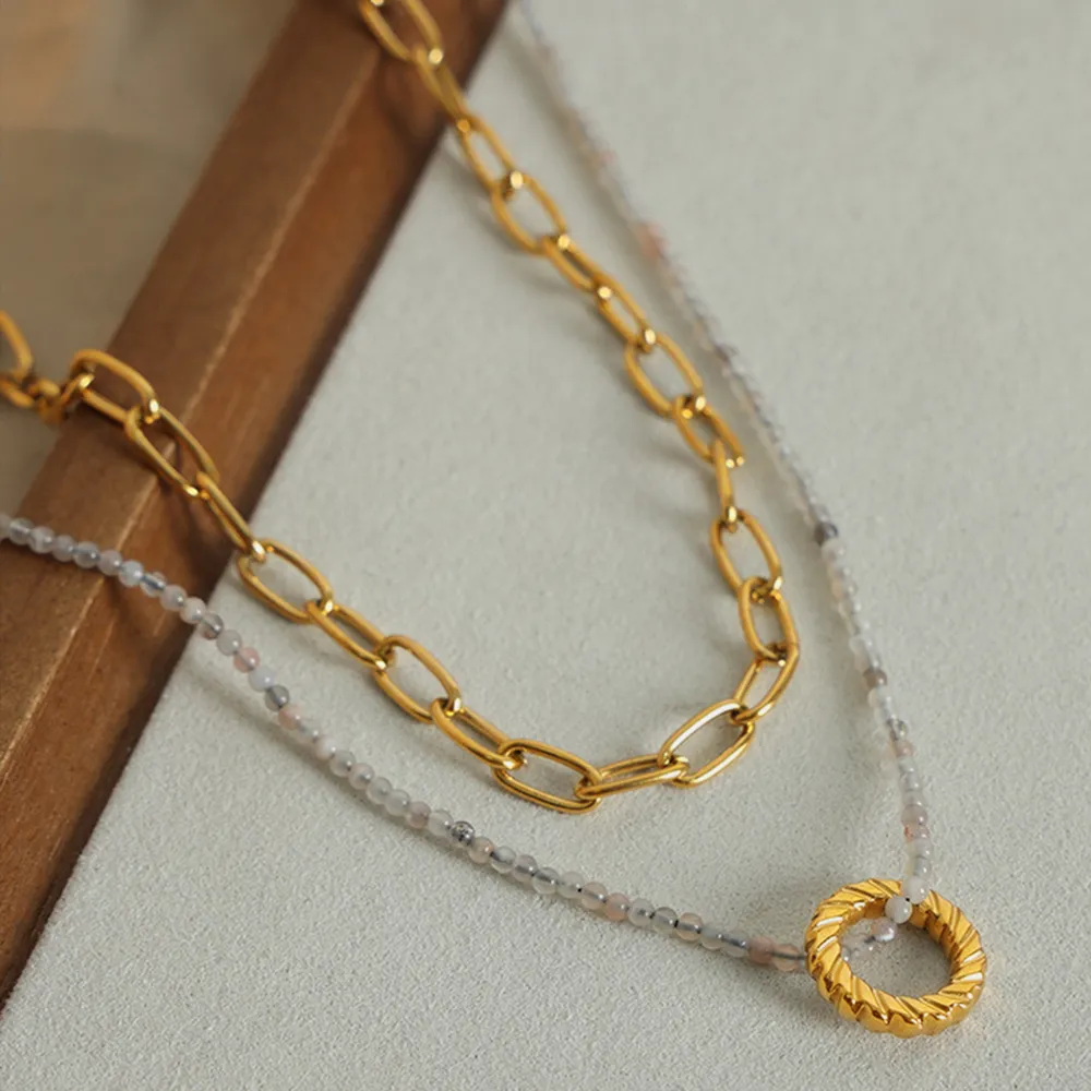 Beaded Double-Layered Titanium Steel Necklace, image 8
