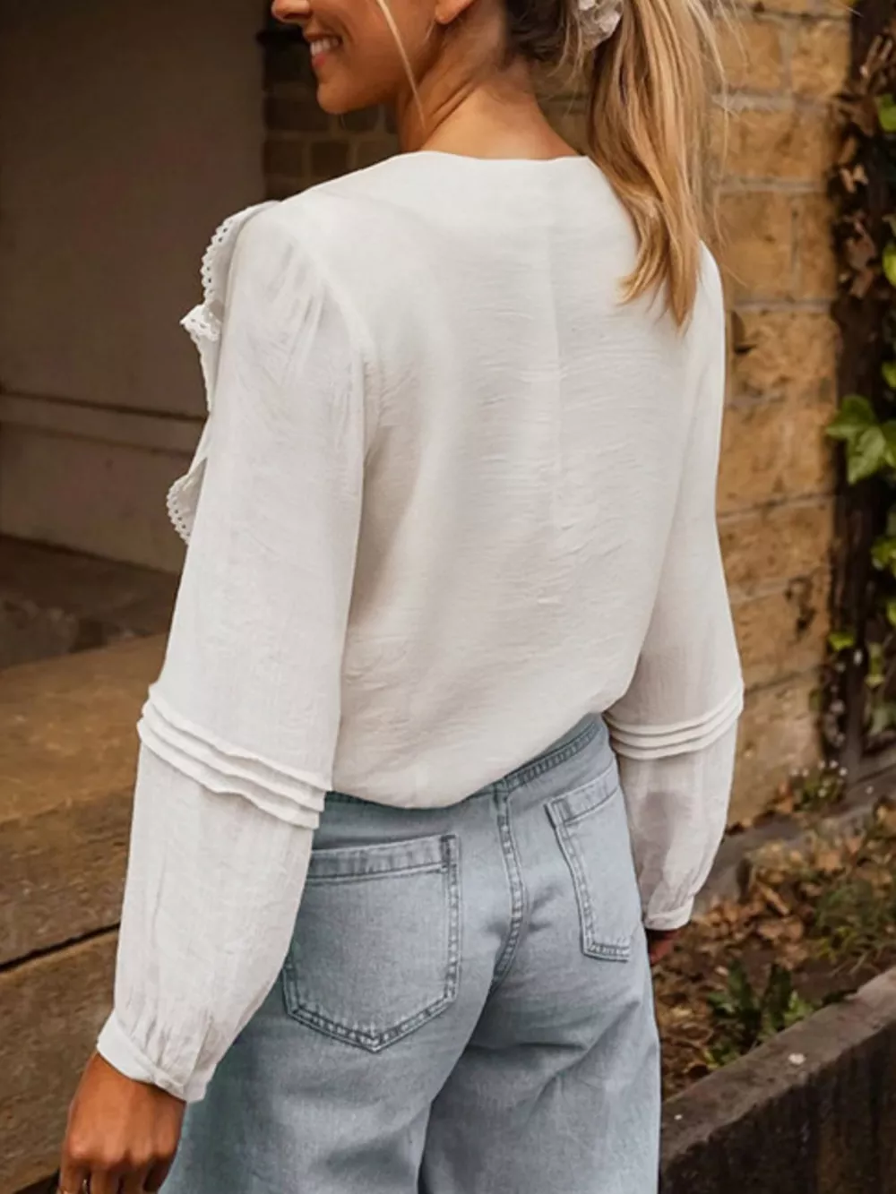 Ruffle Trim V-Neck Blouse, image 2