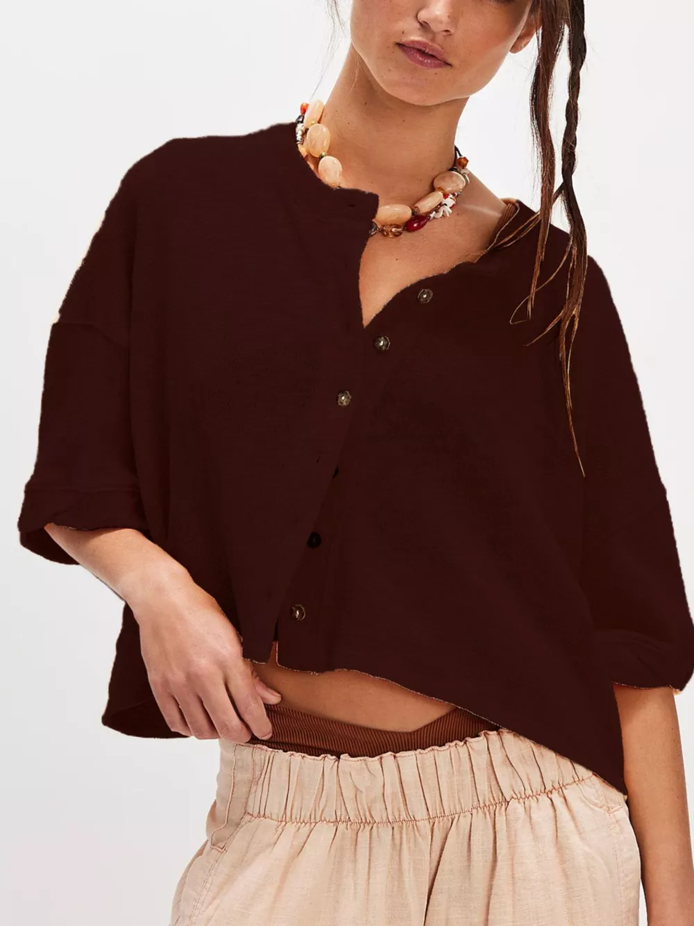 Button-Front Half Sleeve Cardigan, image 4
