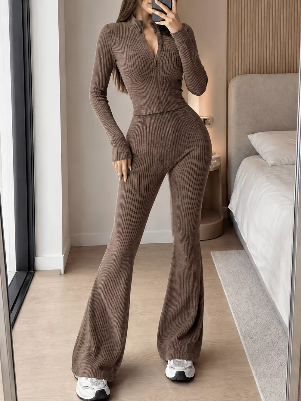 Ribbed Zip-Up Cardigan and Pants Knit Set, image 5