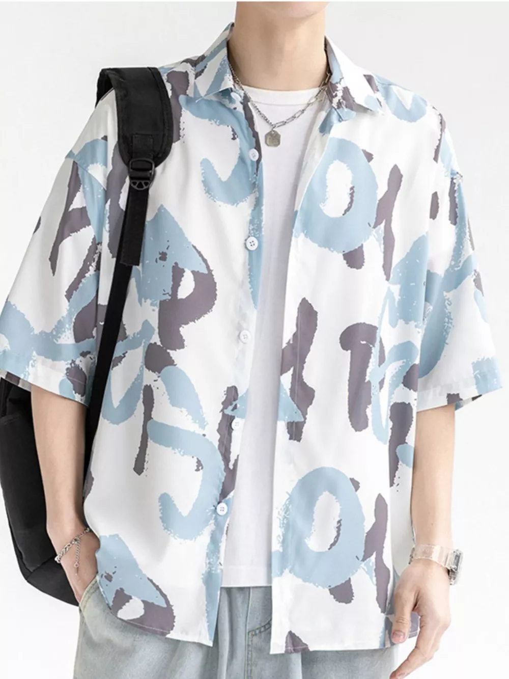 Men's Plus Size Abstract Print Short Sleeve Shirt, image 4