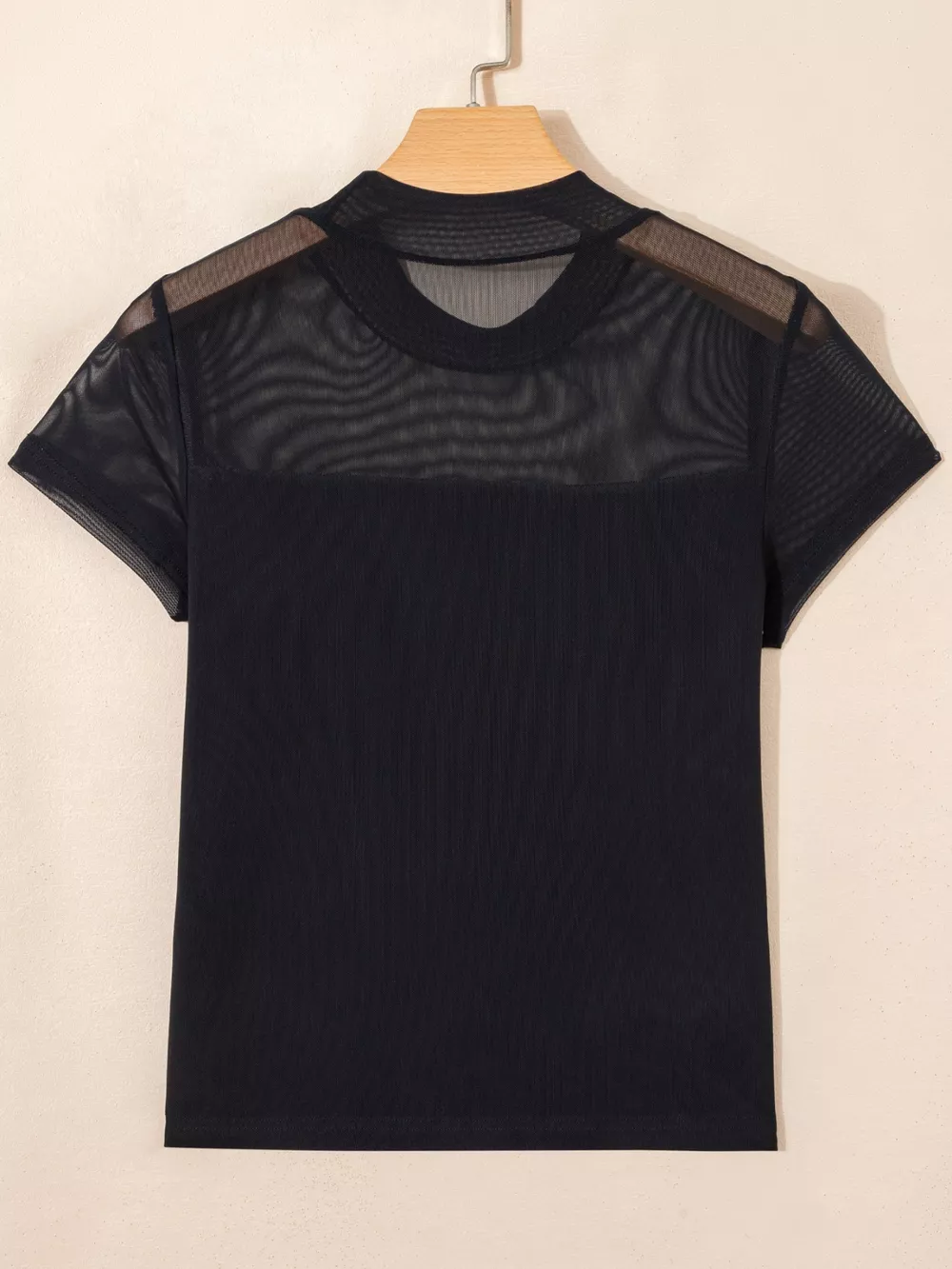 Sheer Mesh Patchwork Cap Sleeve T Shirt, image 5