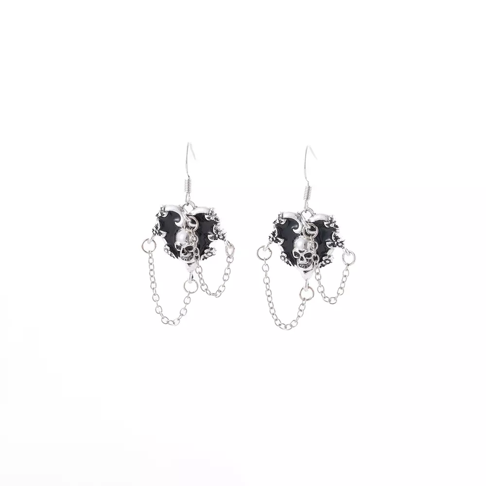 Halloween Alloy Heart Skull Earrings with Chain Detail, image 5