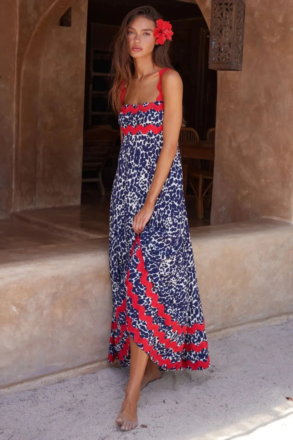 Printed Square Neck Wide Strap Maxi Dress, image 3