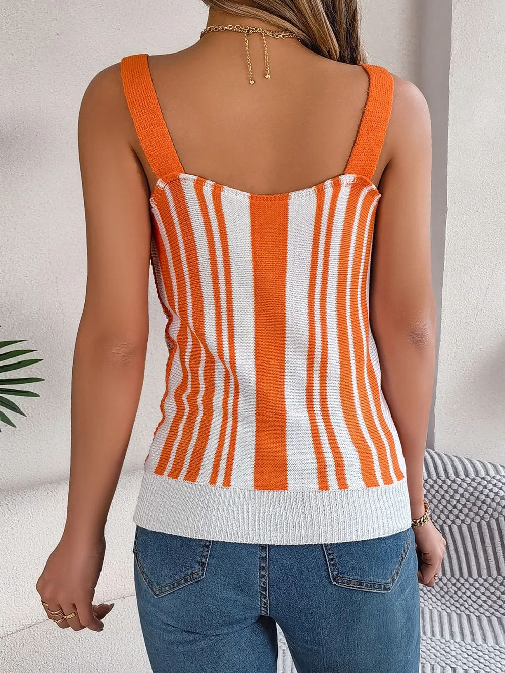 Openwork Striped V-Neck Tank, image 6