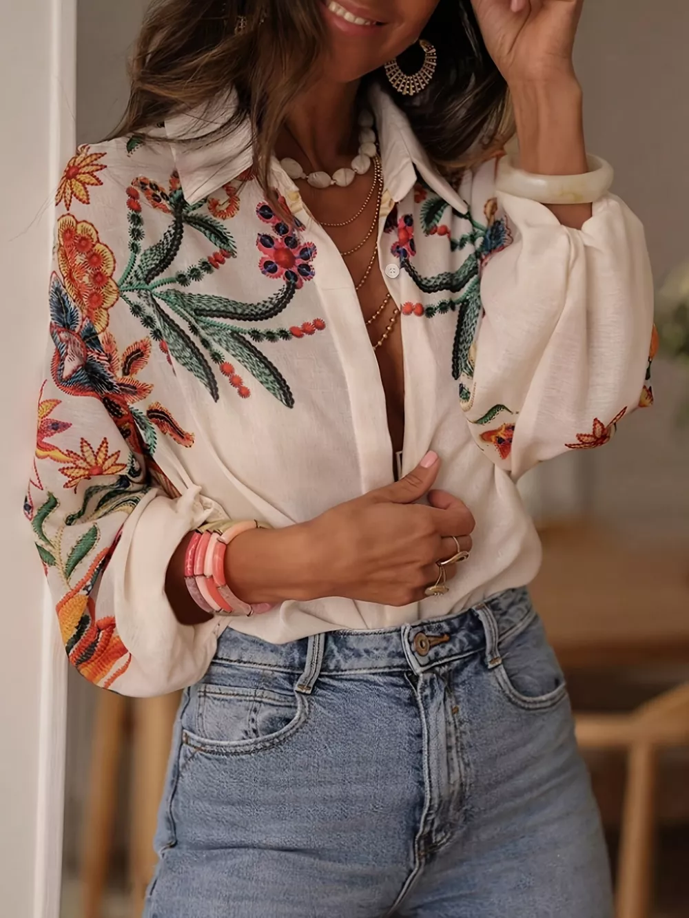 Floral Button Up Long Sleeve Shirt, image 3