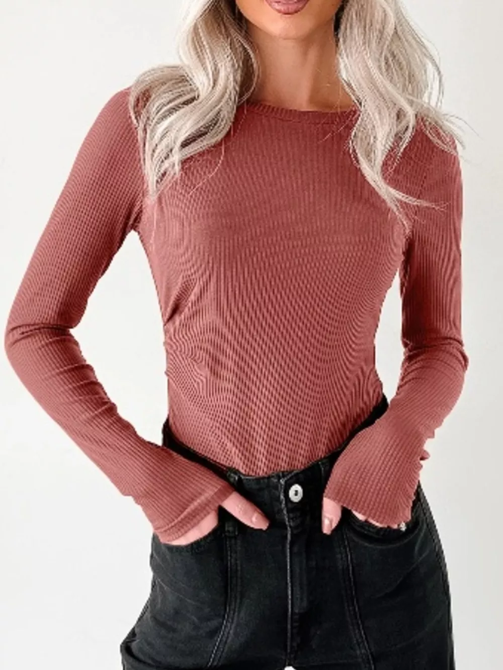 Ribbed Long Sleeve Fitted Bodysuit, image 7