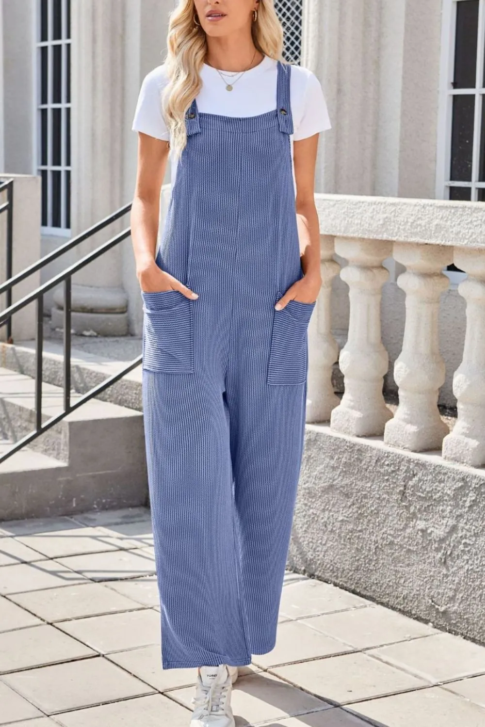 Square Neck Wide Strap Overalls with Pockets, image 4