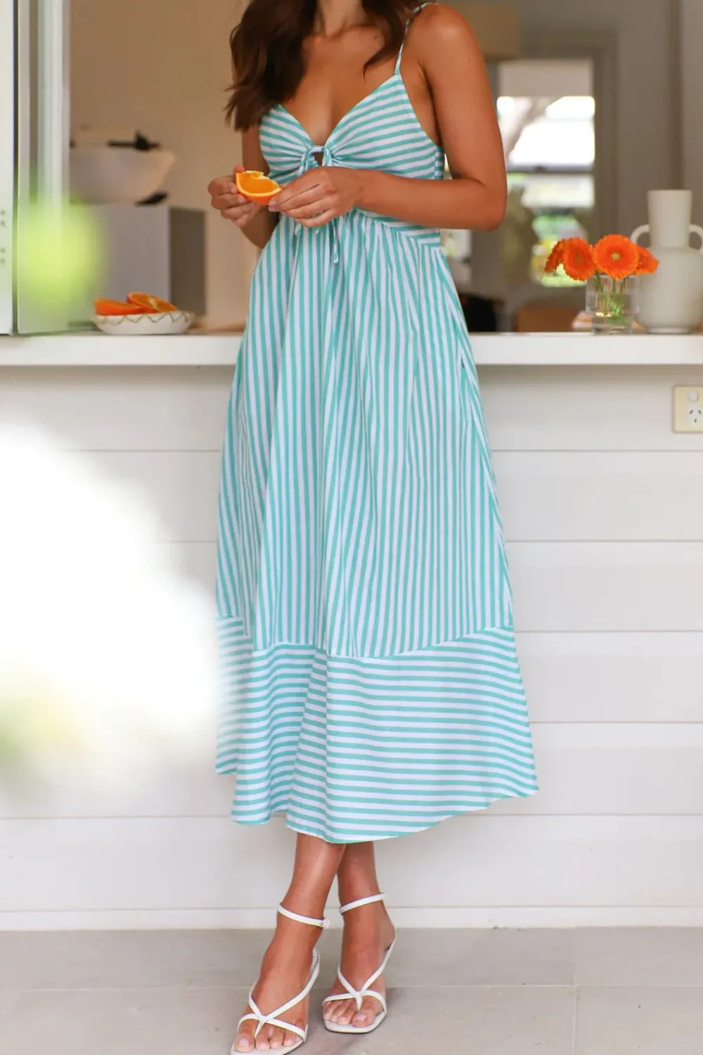 Smocked Back Striped Sleeveless Midi Dress, image 9