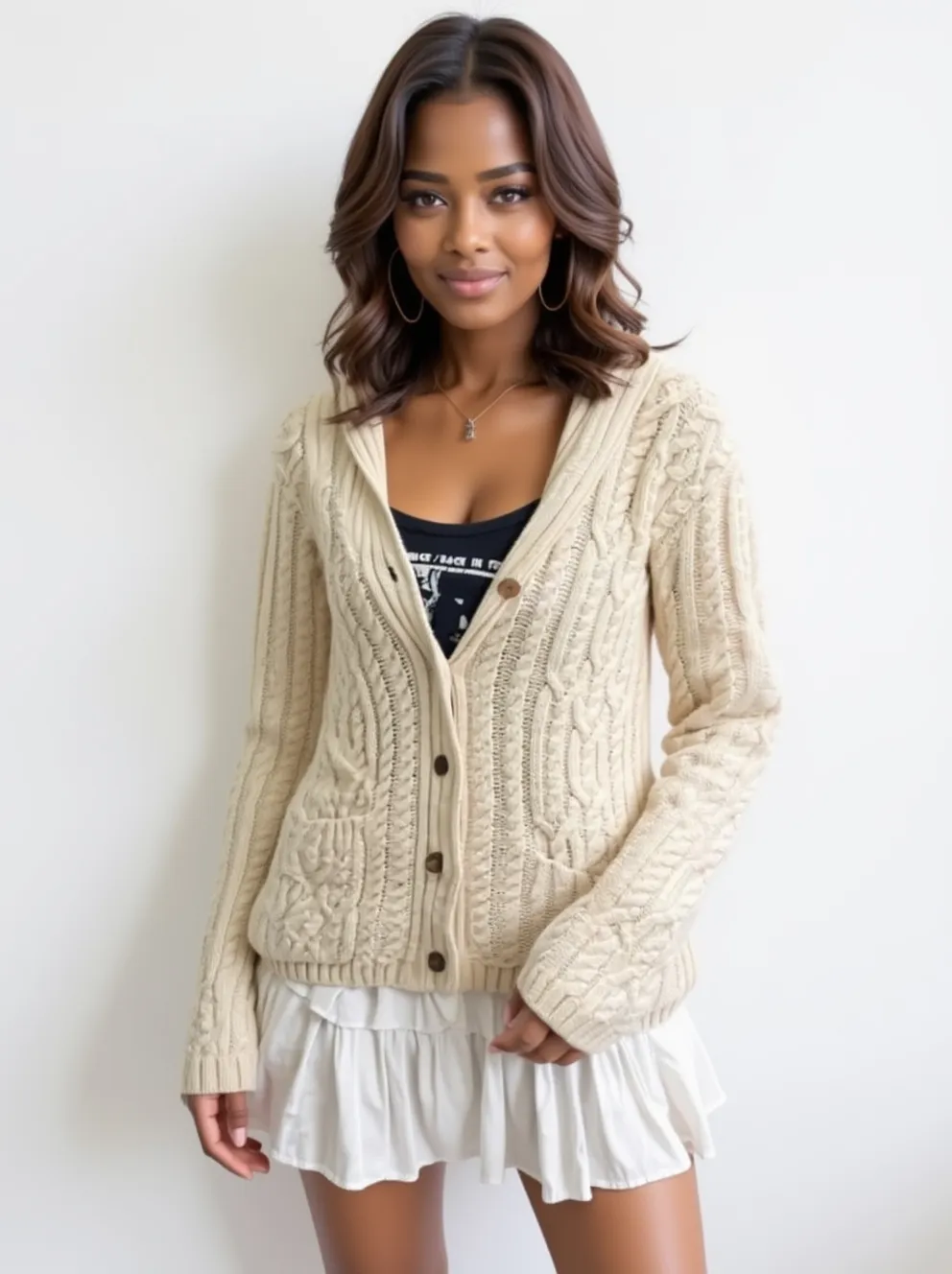 Cable Knit Button Up Cardigan, image 2