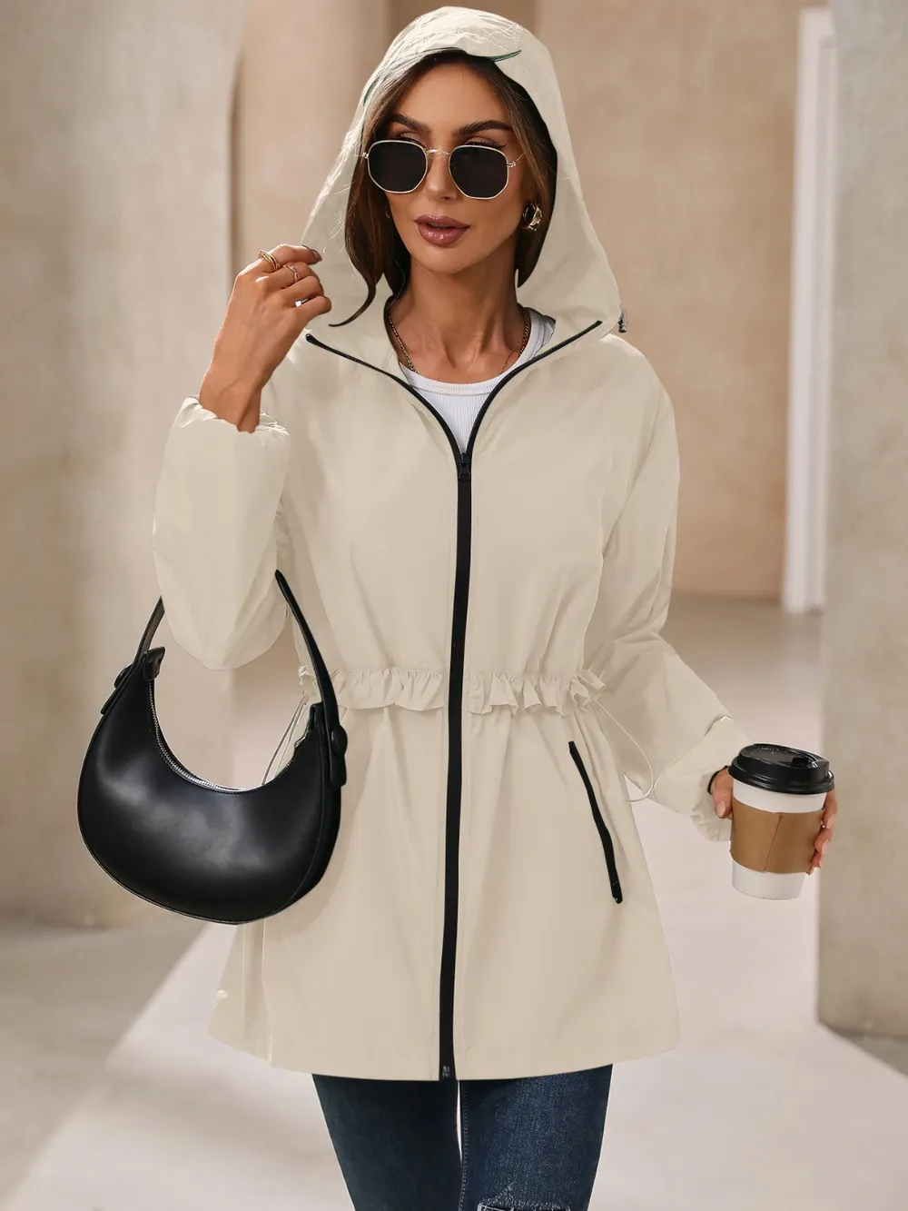 Outdoor Waterproof Long Sleeve Hooded Windbreaker, image 12