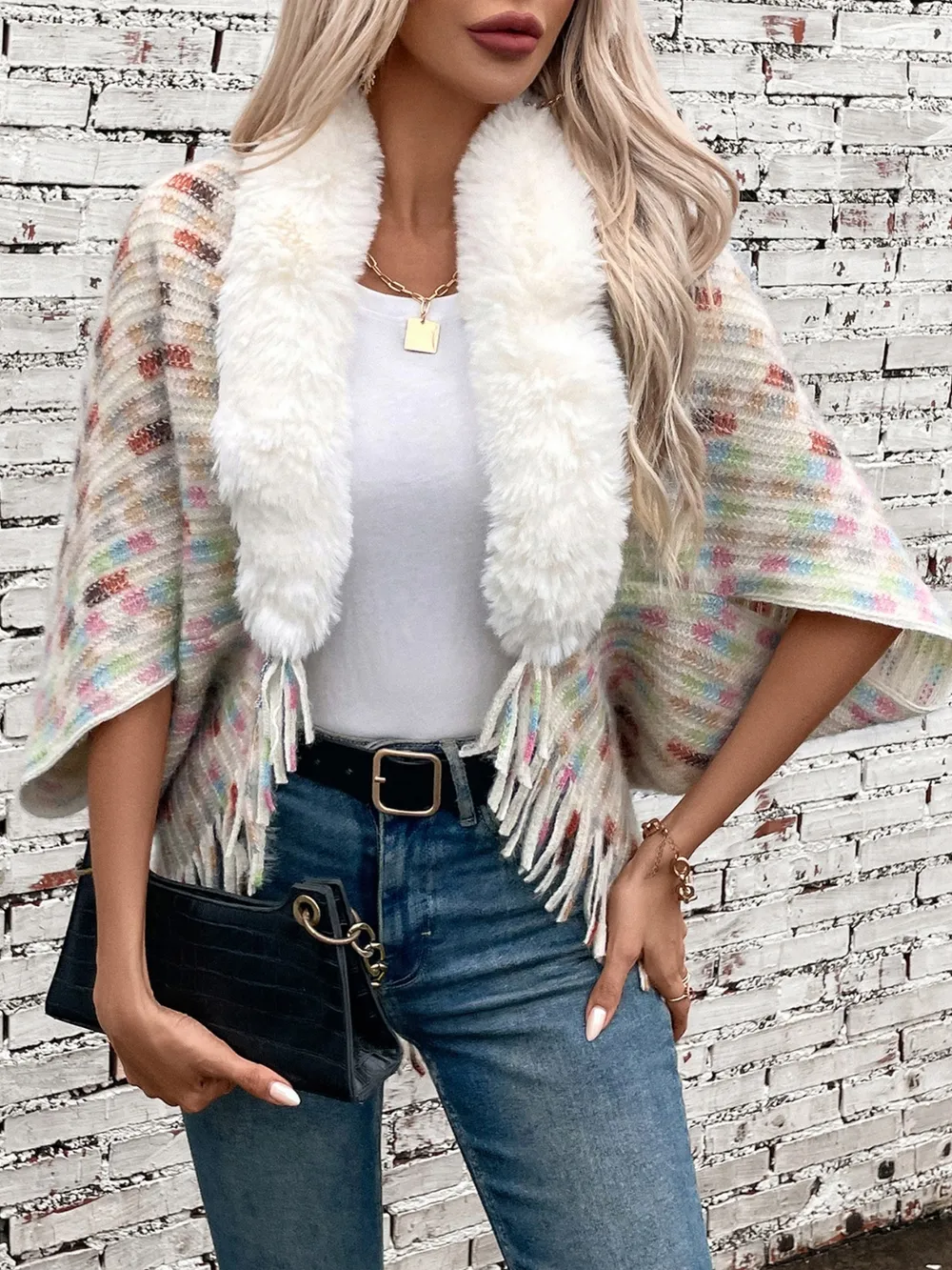 Fringe Fuzzy Open Front Poncho, image 5