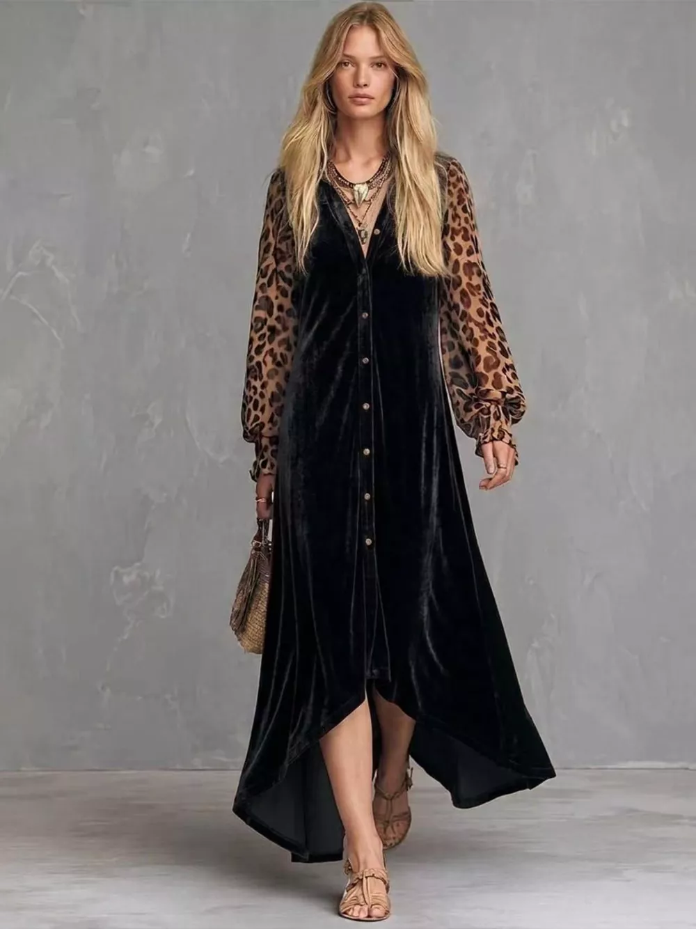 Leopard Velvet Button-Down Maxi Dress, image 7