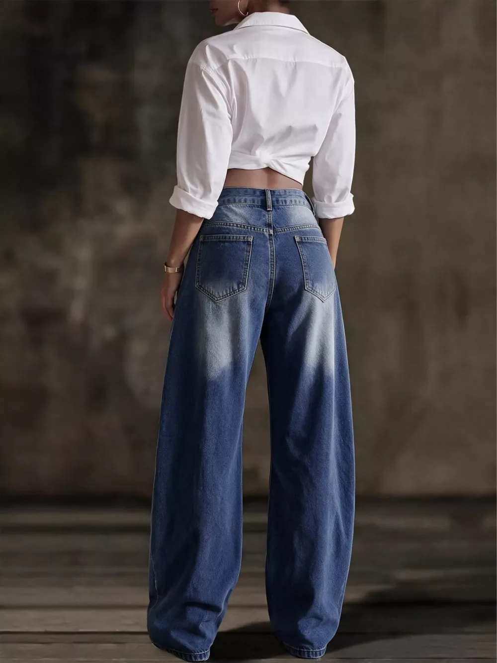 Decorative Button Wide Leg Jeans, image 4