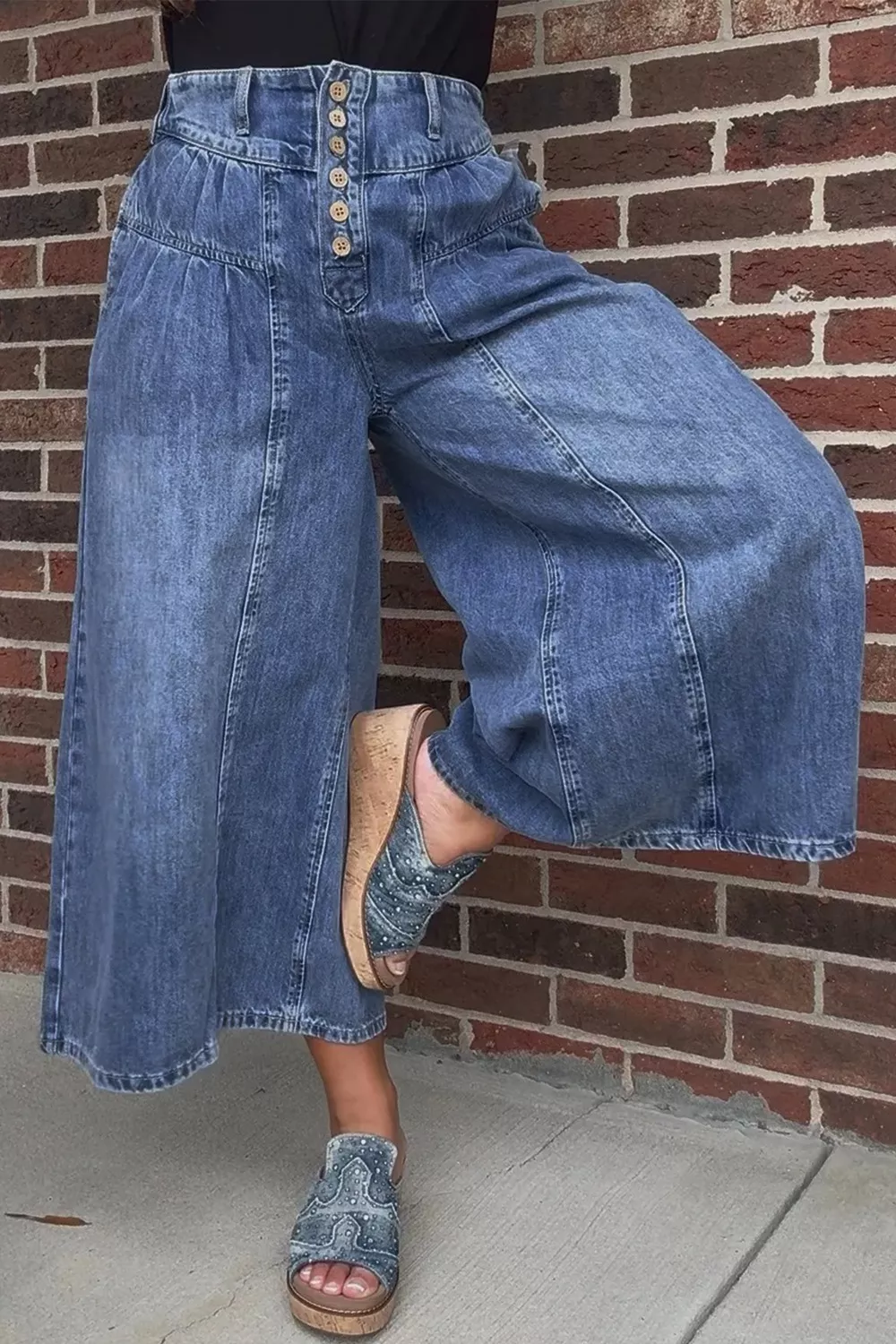 High-Waisted Wide Leg Button-Fly Jeans, image 7
