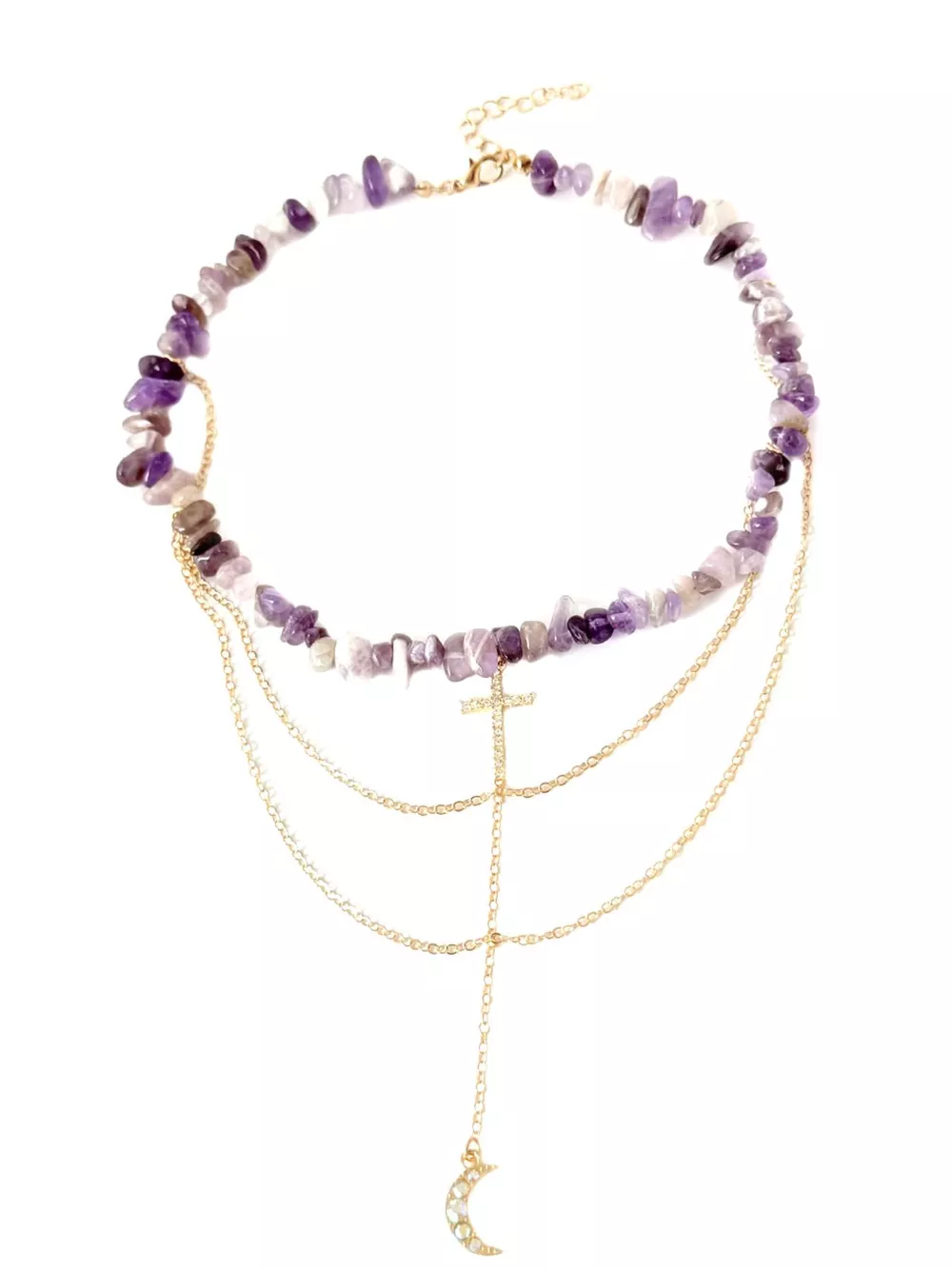Layered Cross and Moon Pendant Necklace, image 6