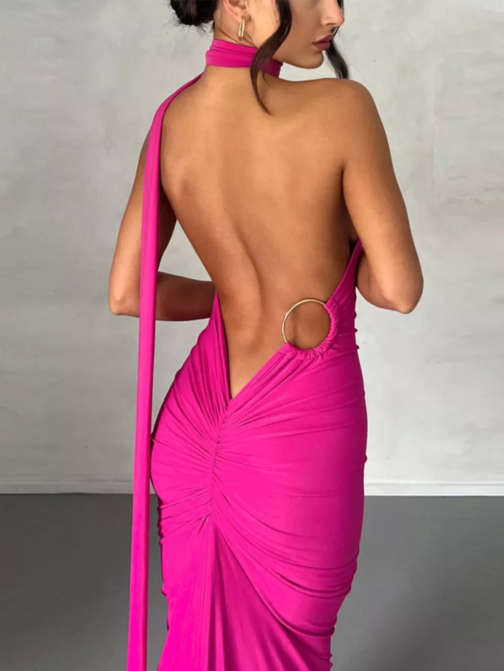Backless One-Shoulder Ruched Bodycon Maxi Dress, image 13