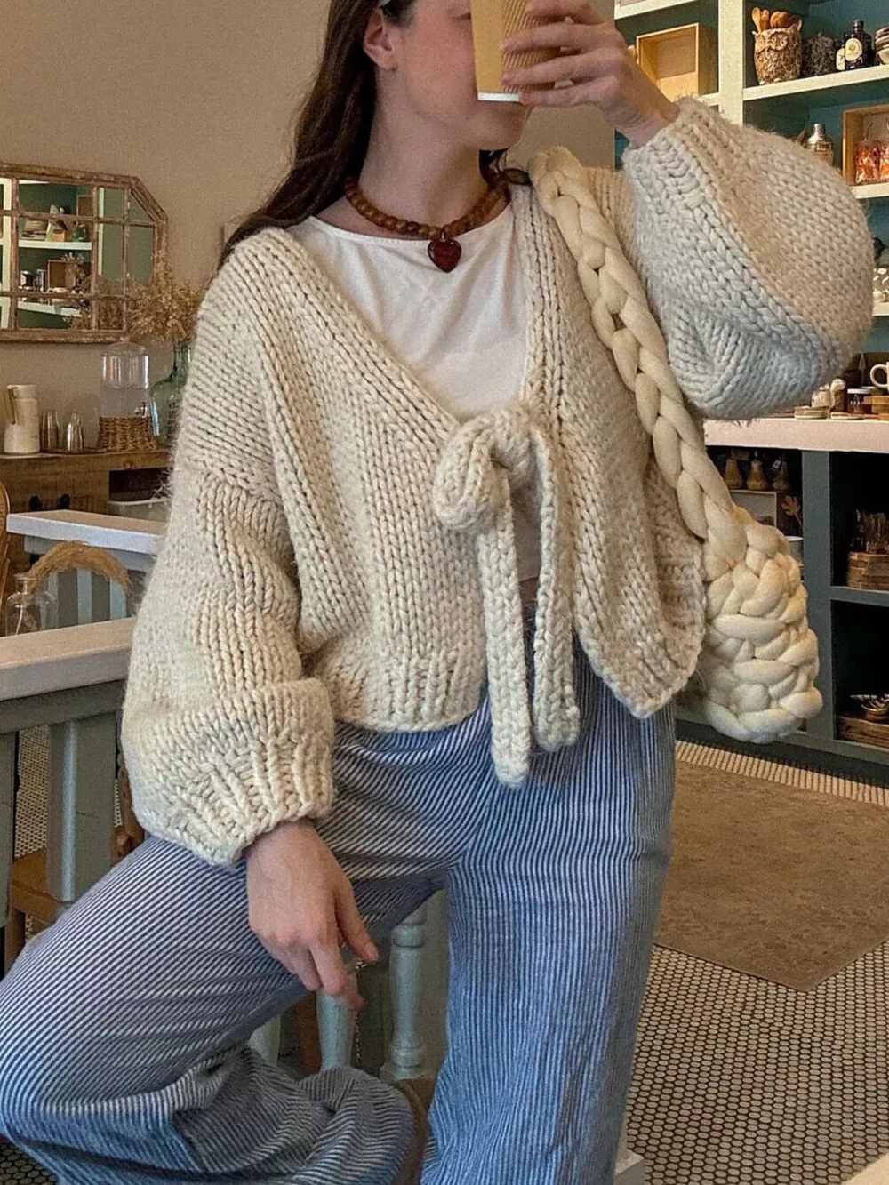 Chunky Knit Tie-Front Cardigan, image 12