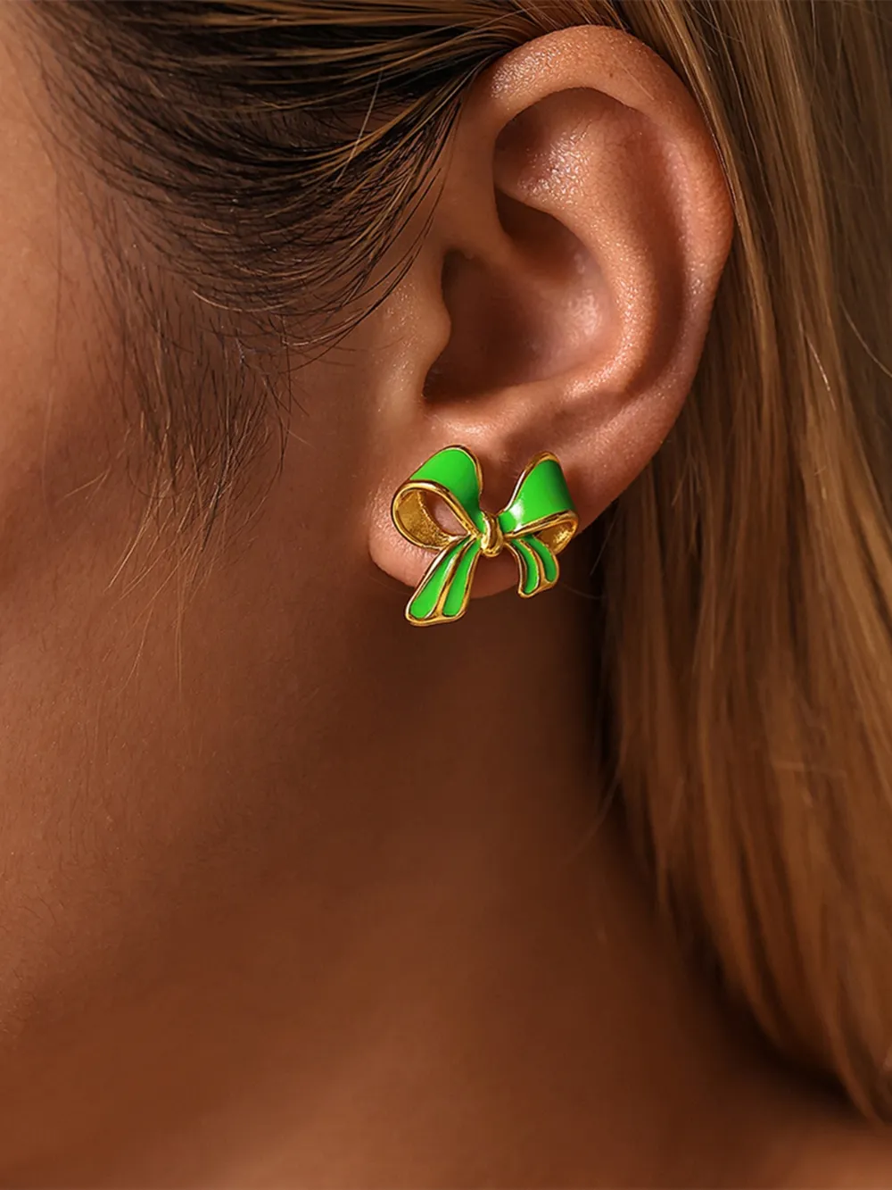 Stainless Steel Oil Drip Bow Stud Earrings, image 4