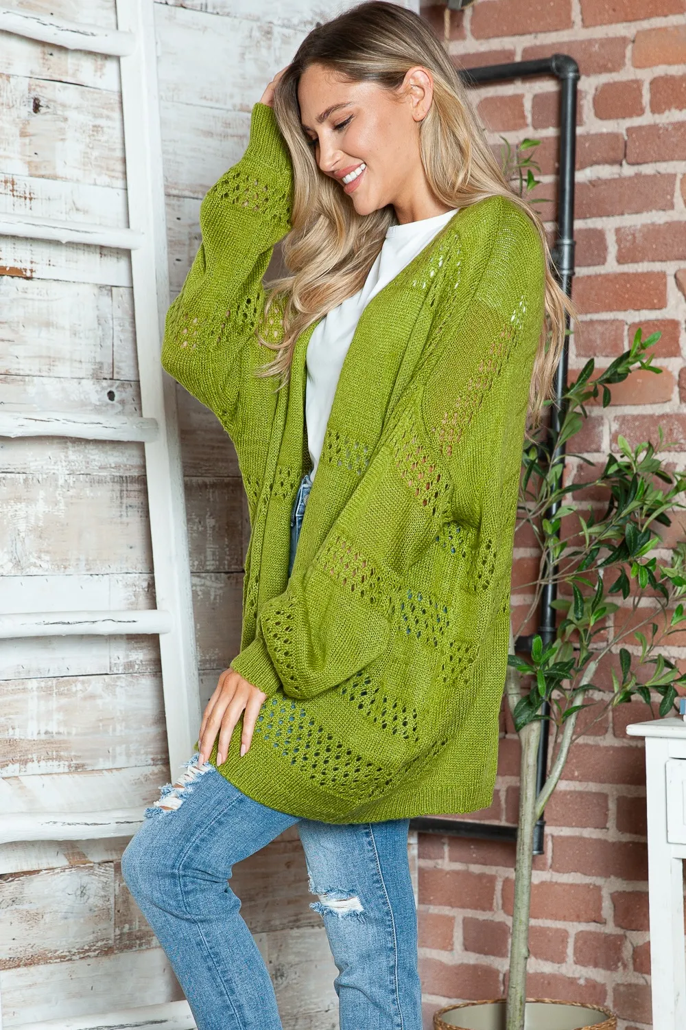 Openwork Open Front Long Sleeve Cardigan, image 21