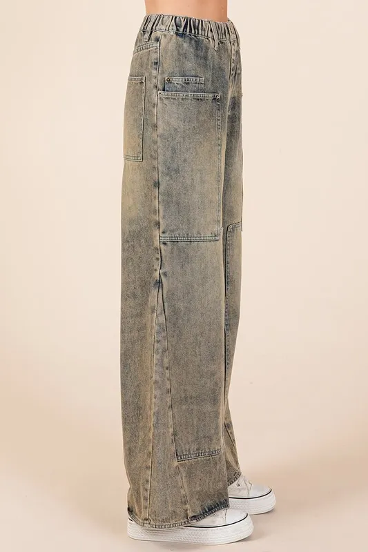 Washed Wide Leg Jeans with Pockets, image 3