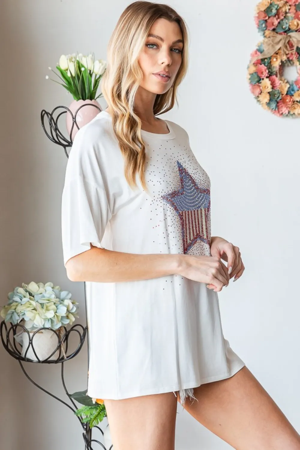 Full Size Star Patch Short Sleeve T-Shirt, image 4