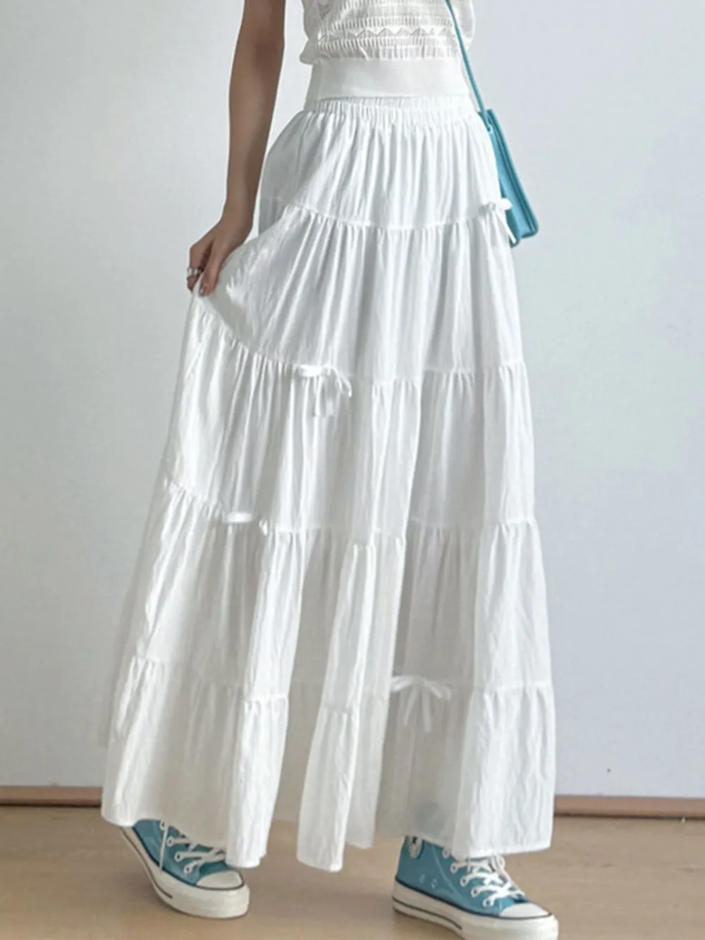 Tiered Elastic Waist Maxi Skirt, image 3