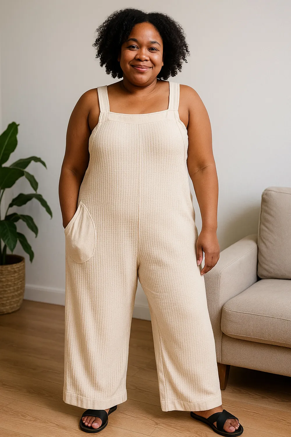 Knit Waffle Wide Leg Overalls, image 4