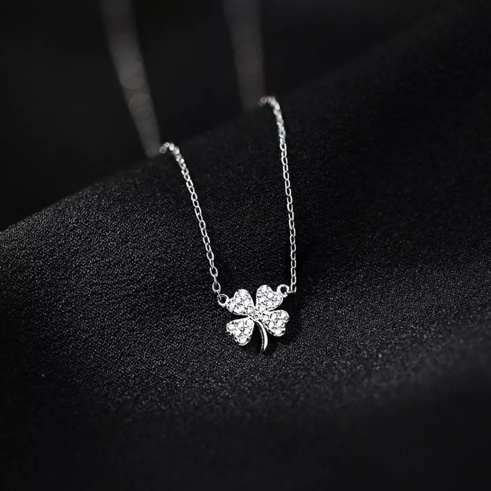 925 Sterling Silver Zircon Four Leaf Clover Necklace, image 2
