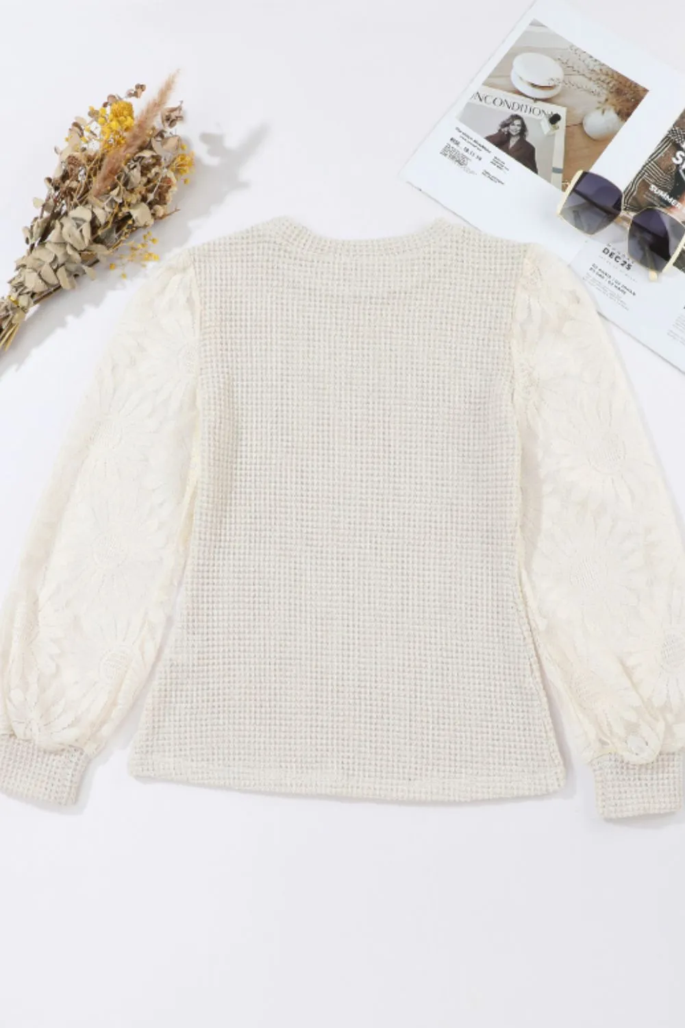 Mock Neck Lace Long Sleeve Top, image 6
