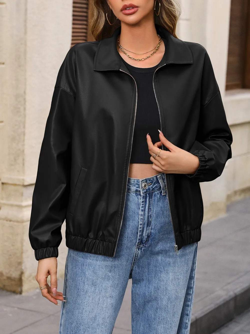 Zip Up Dropped Shoulder Jacket, image 5