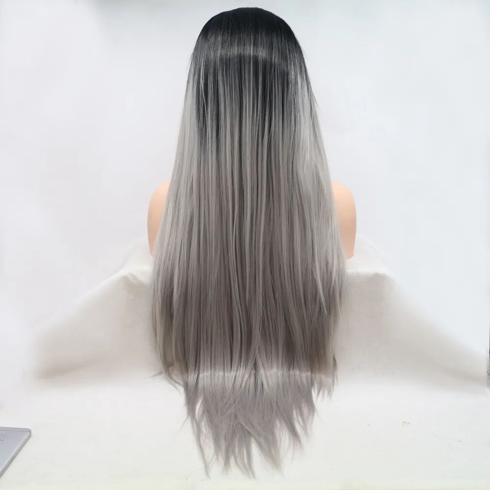 13*3" Lace Front Wigs Synthetic Long Straight 24" 130% Density, image 2