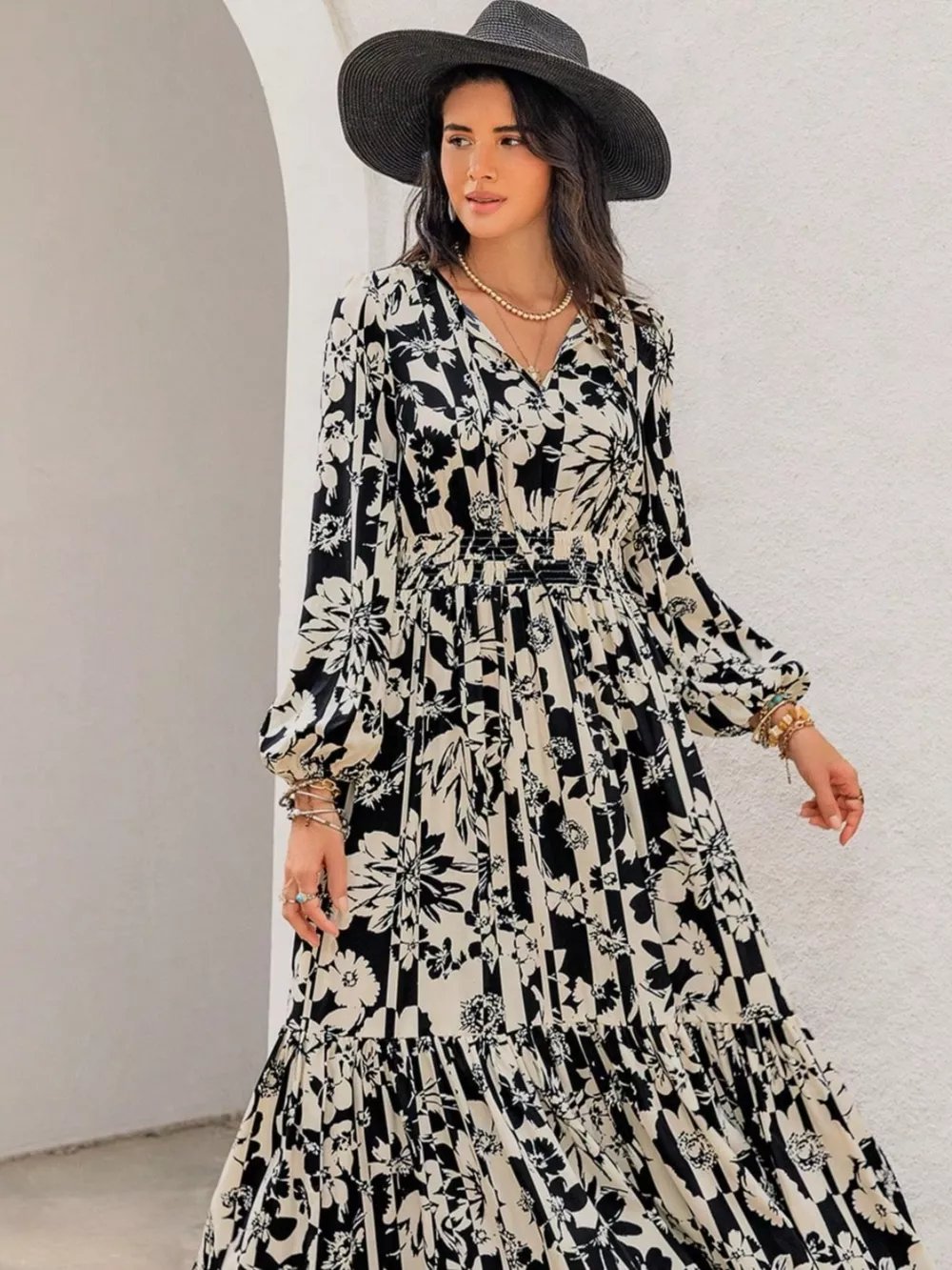 Plus Size Floral Print Balloon Sleeve Maxi Dress, image 4