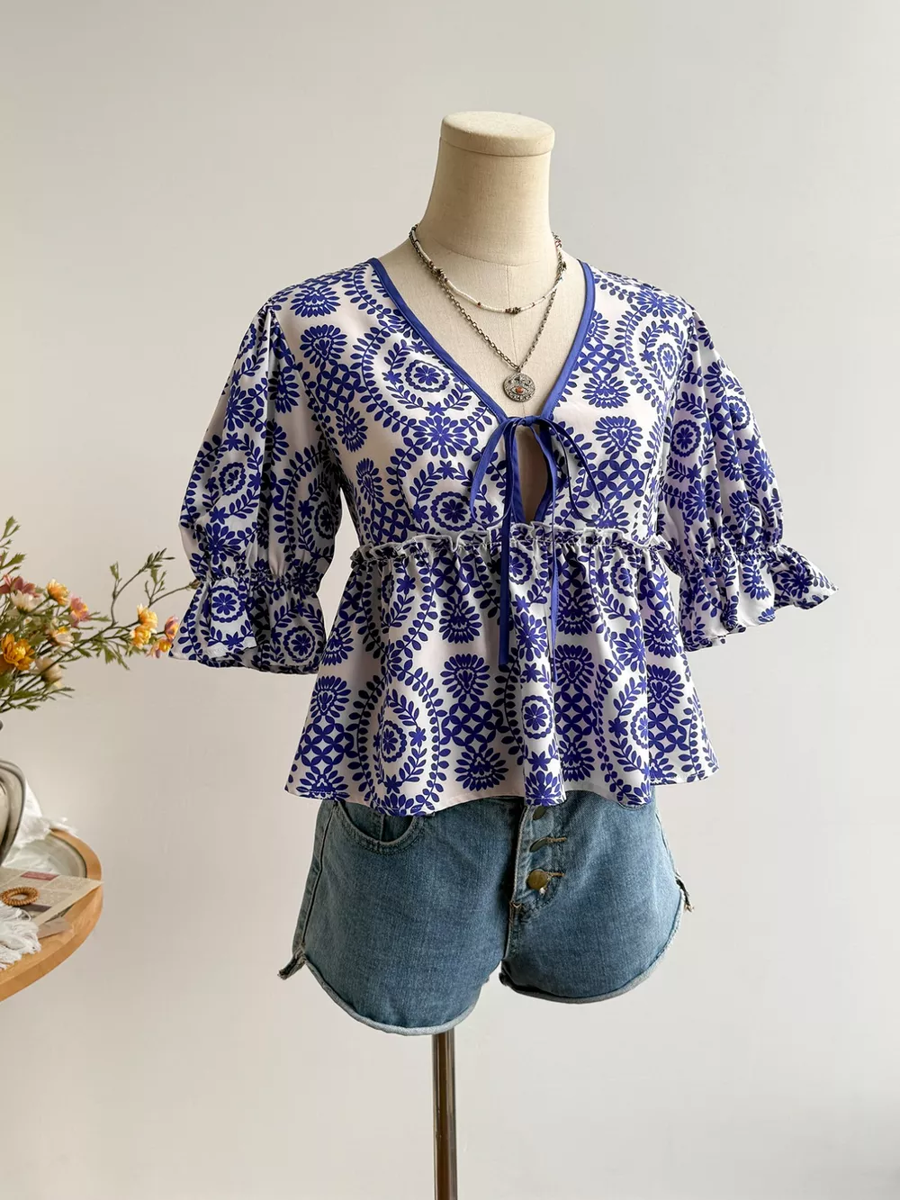 Floral Print Tie-Front Blouse, image 3
