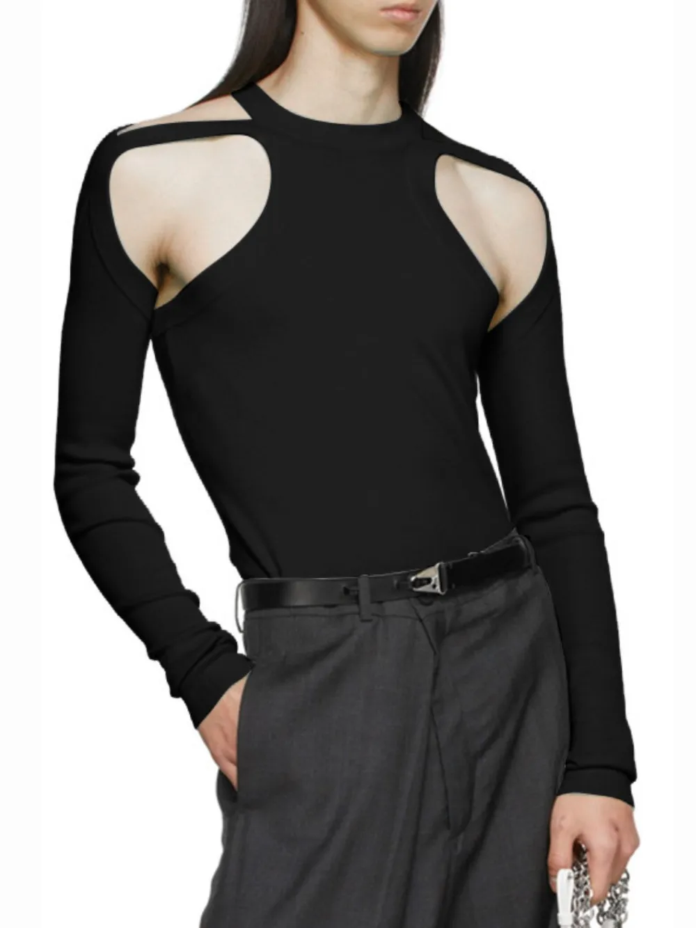 Men's Full Size Cutout Round Neck Long Sleeve Top Plus Size, image 7
