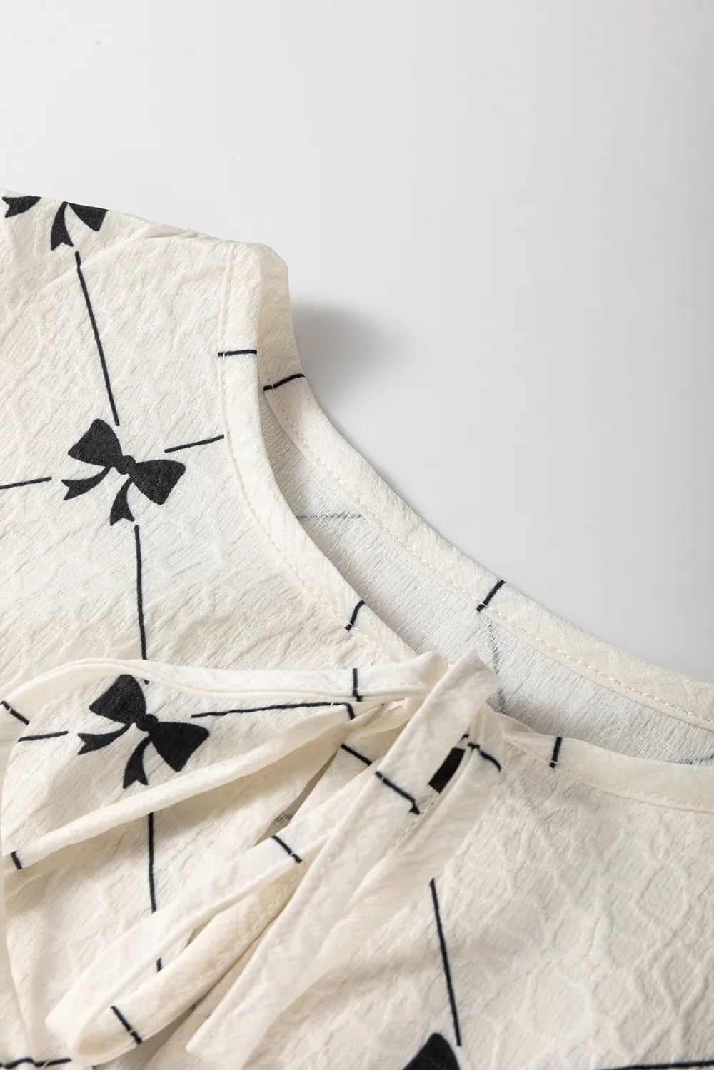 Bow Print Tie Neck Half Sleeve Dress, image 6