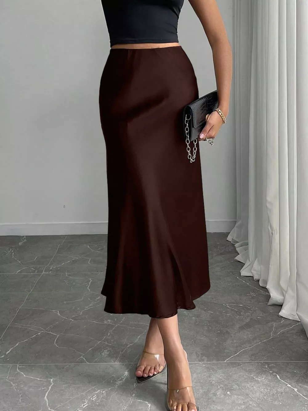 Satin Midi Skirt, image 8