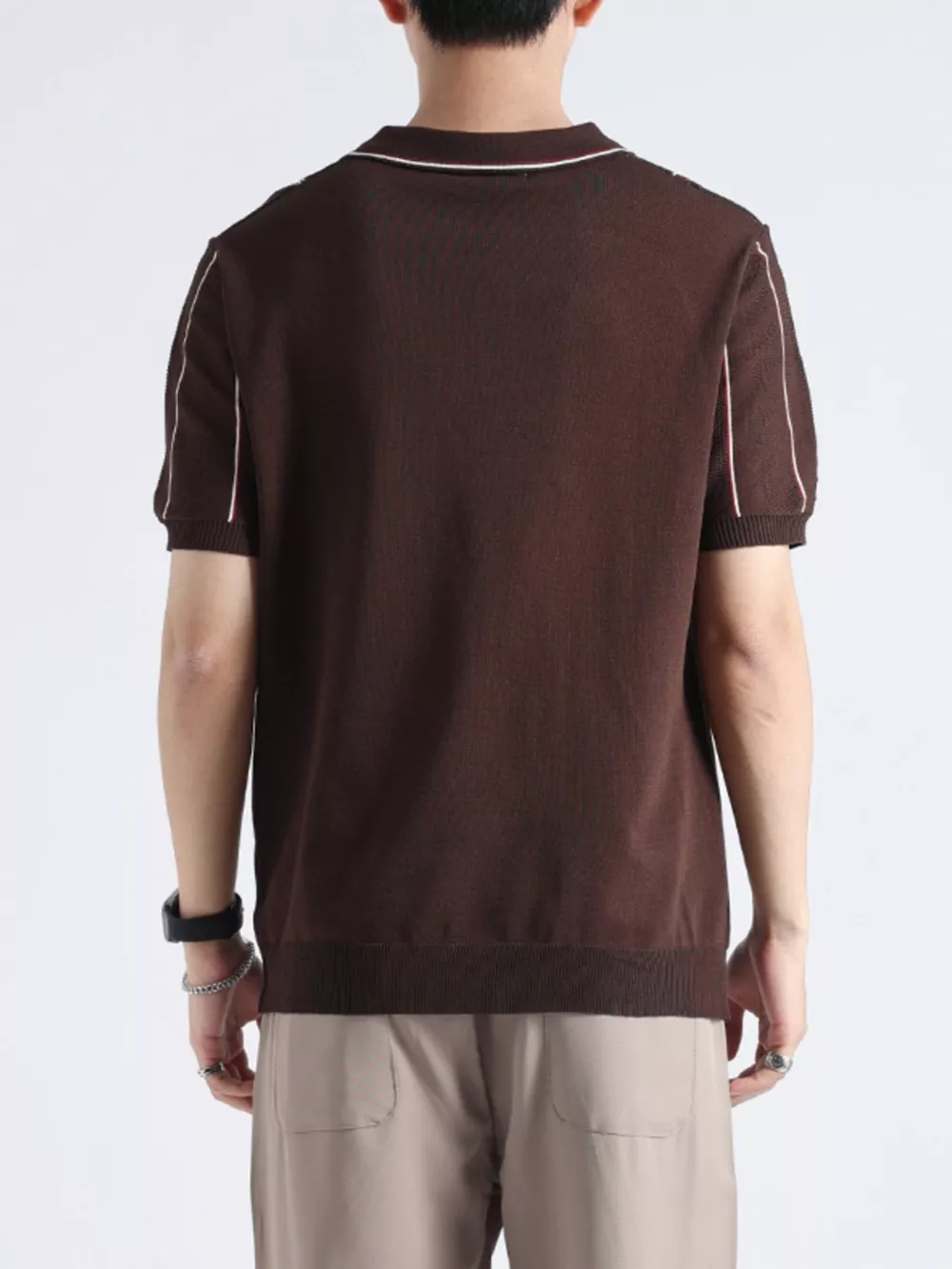 Men's Plus Size Striped Knit Short Sleeve Polo, image 7
