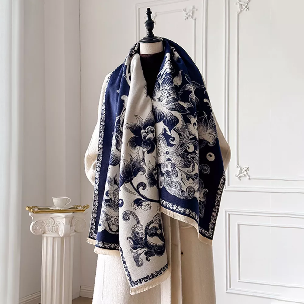 Floral Raw Hem Winter Scarf