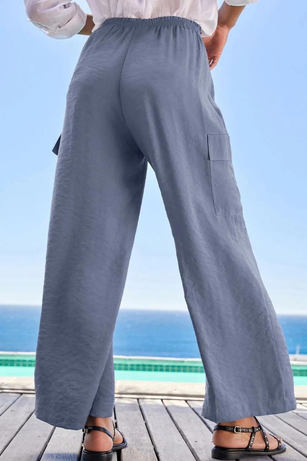 Drawstring Frilled Waist Wide Leg Utility Trousers, image 11